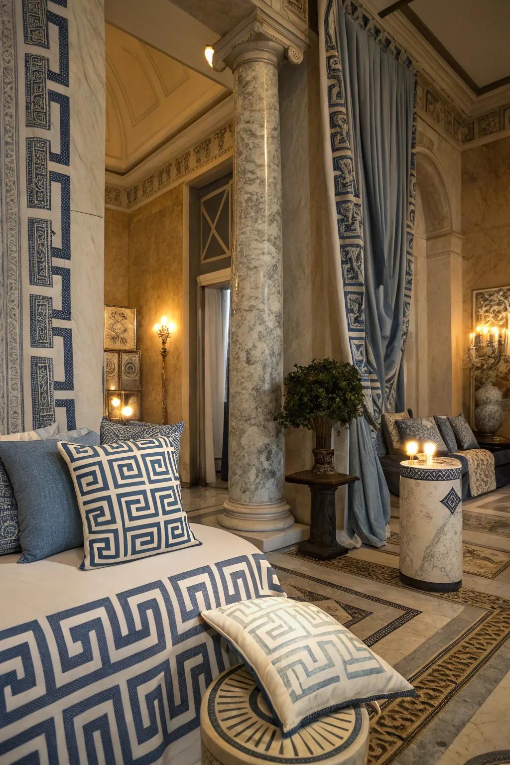 The Greek key motif imparts a timeless figure to your decor.