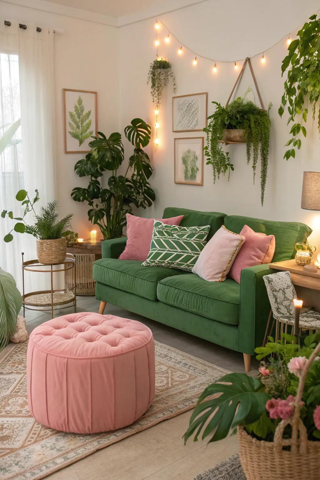 Verdant and rose together craft a vibrant, soothing equilibrium.