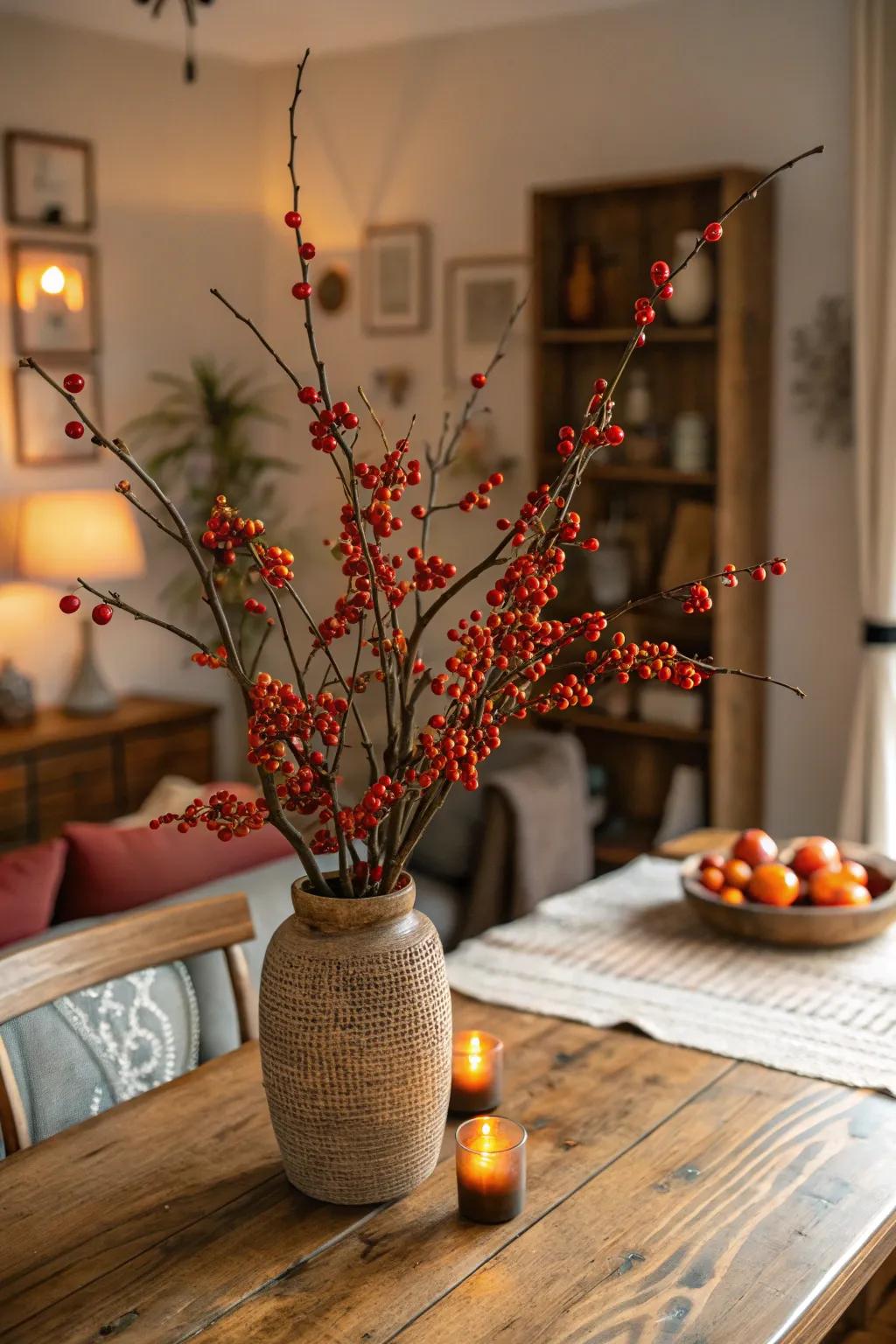 Thorny berries inject natural charm into a Halloween bouquet.