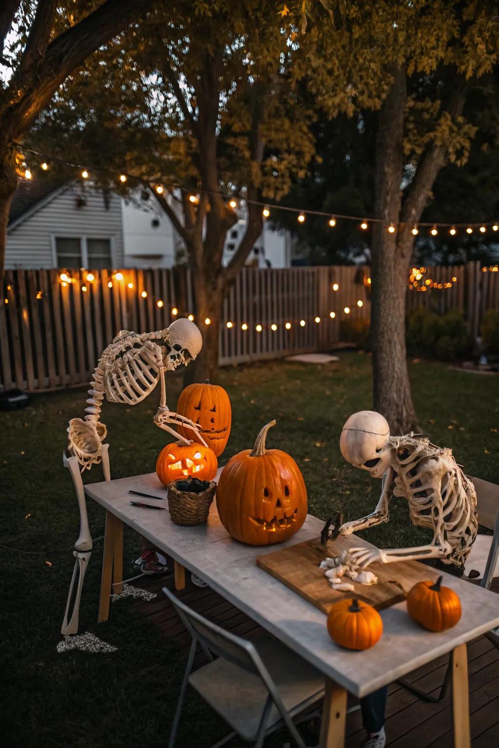 Pumpkin model skeletons append an archetypal Halloween action onto your adornments.