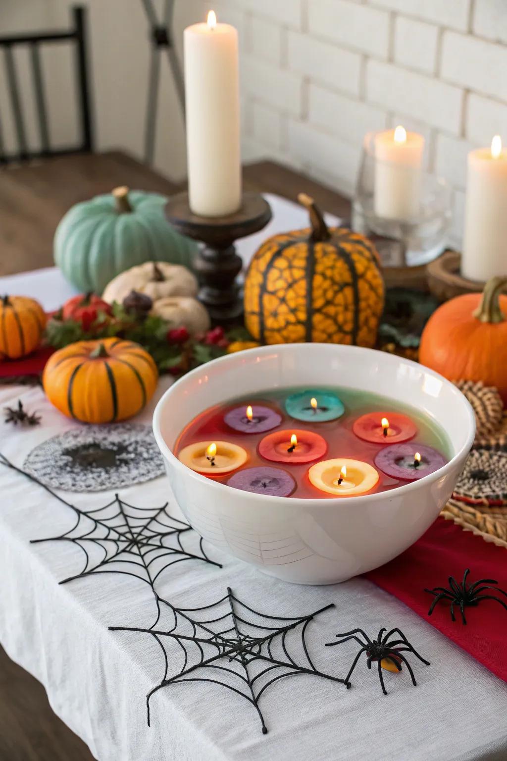 Floating candles create an ethereal and dramatic effect.