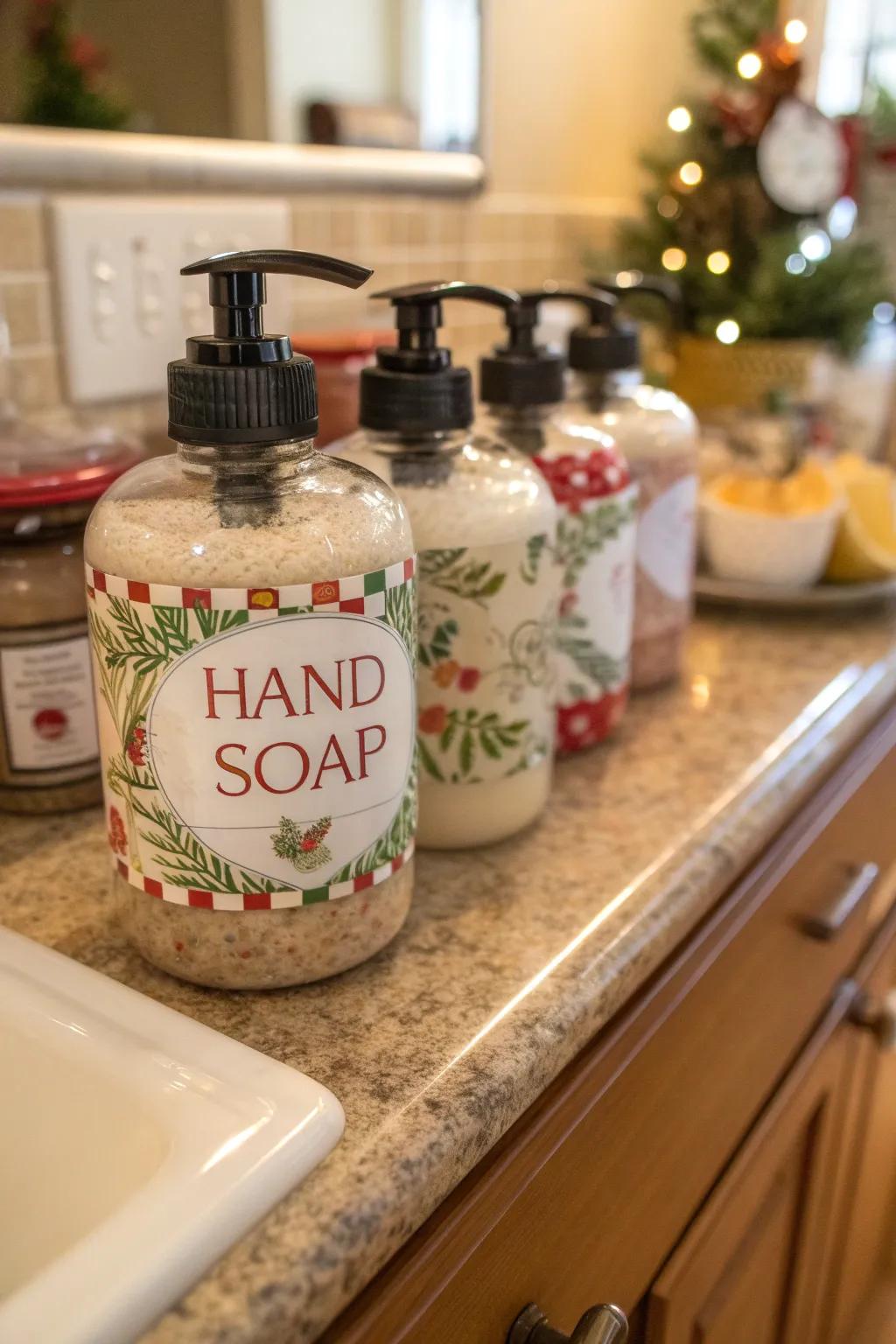 Homemade hand cleanser in festive jars