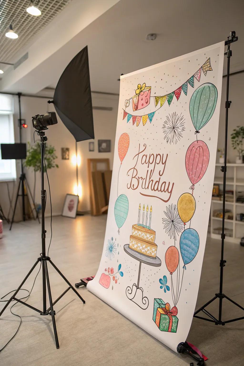 Creative drawings add a whimsical element to birthday displays.