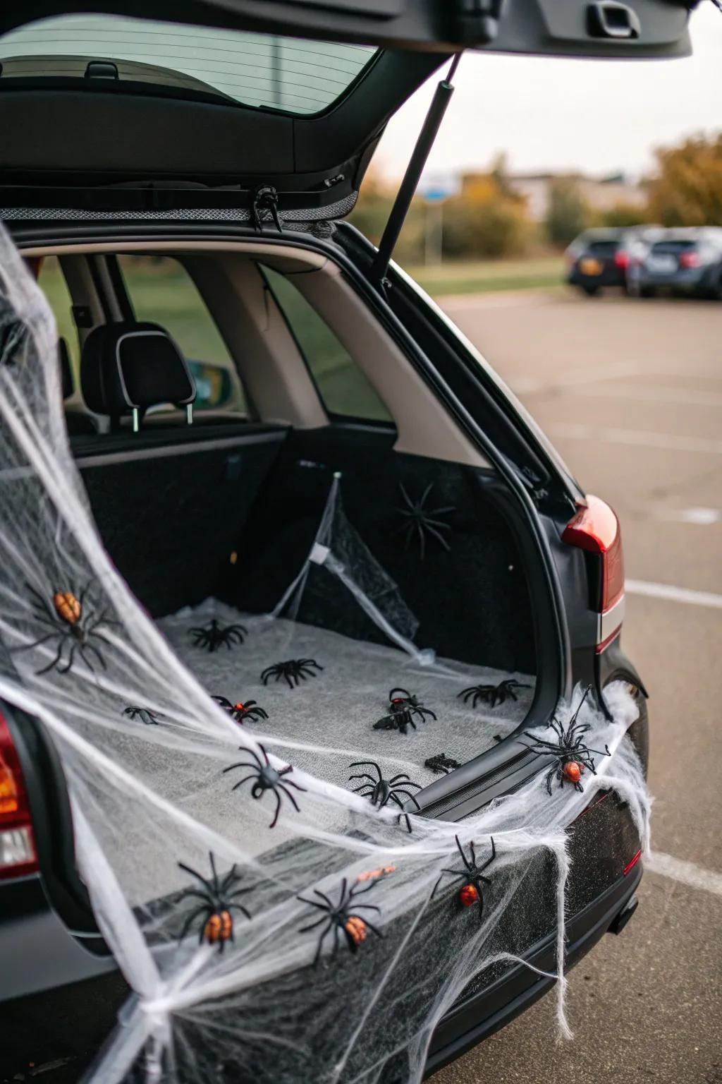 Convert your trunk into an arachnid web wonderland using this classic decoration.