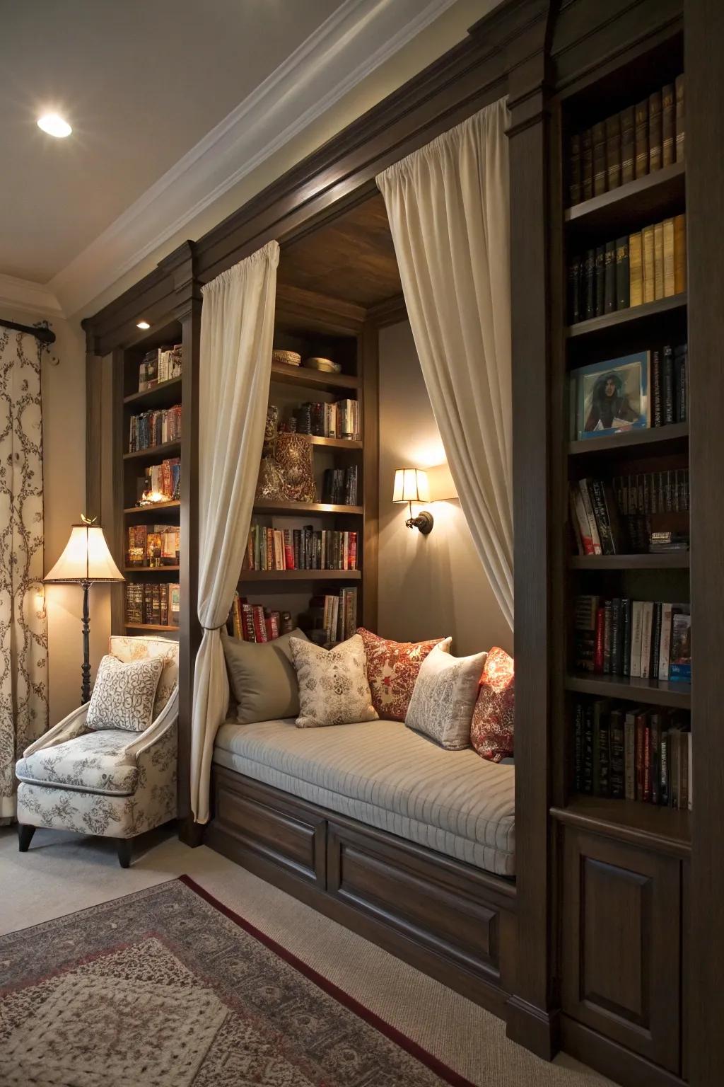 A cozy reading nook that cleverly doubles as a bed