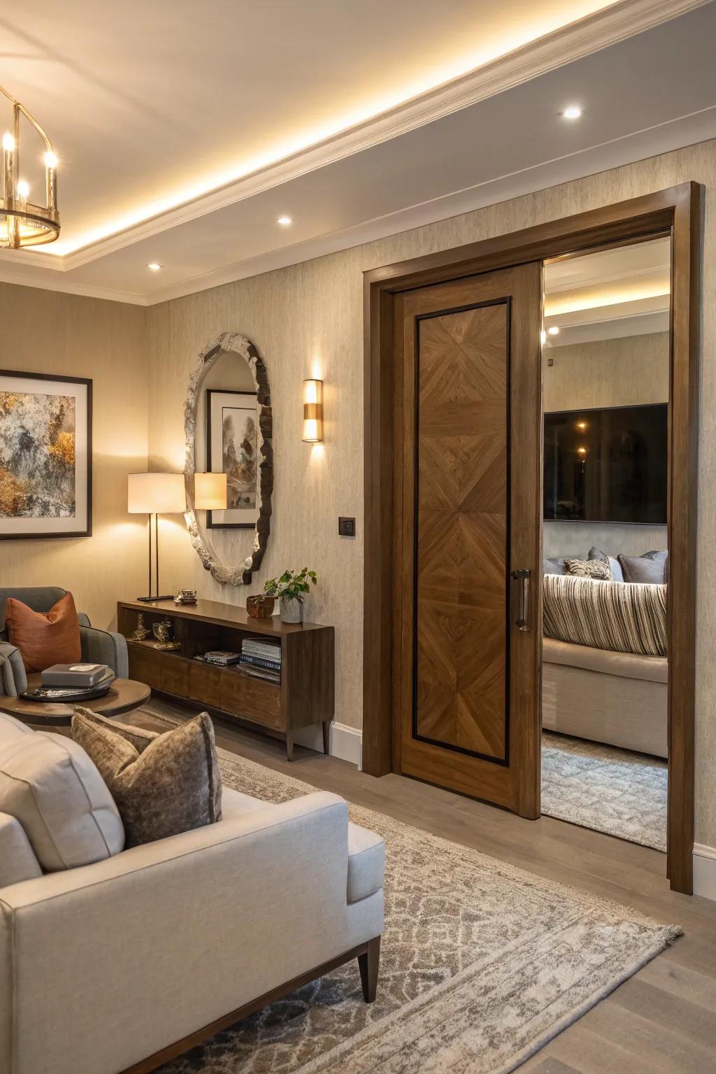 A hidden mirror door that keeps entryways discreet and stylish.