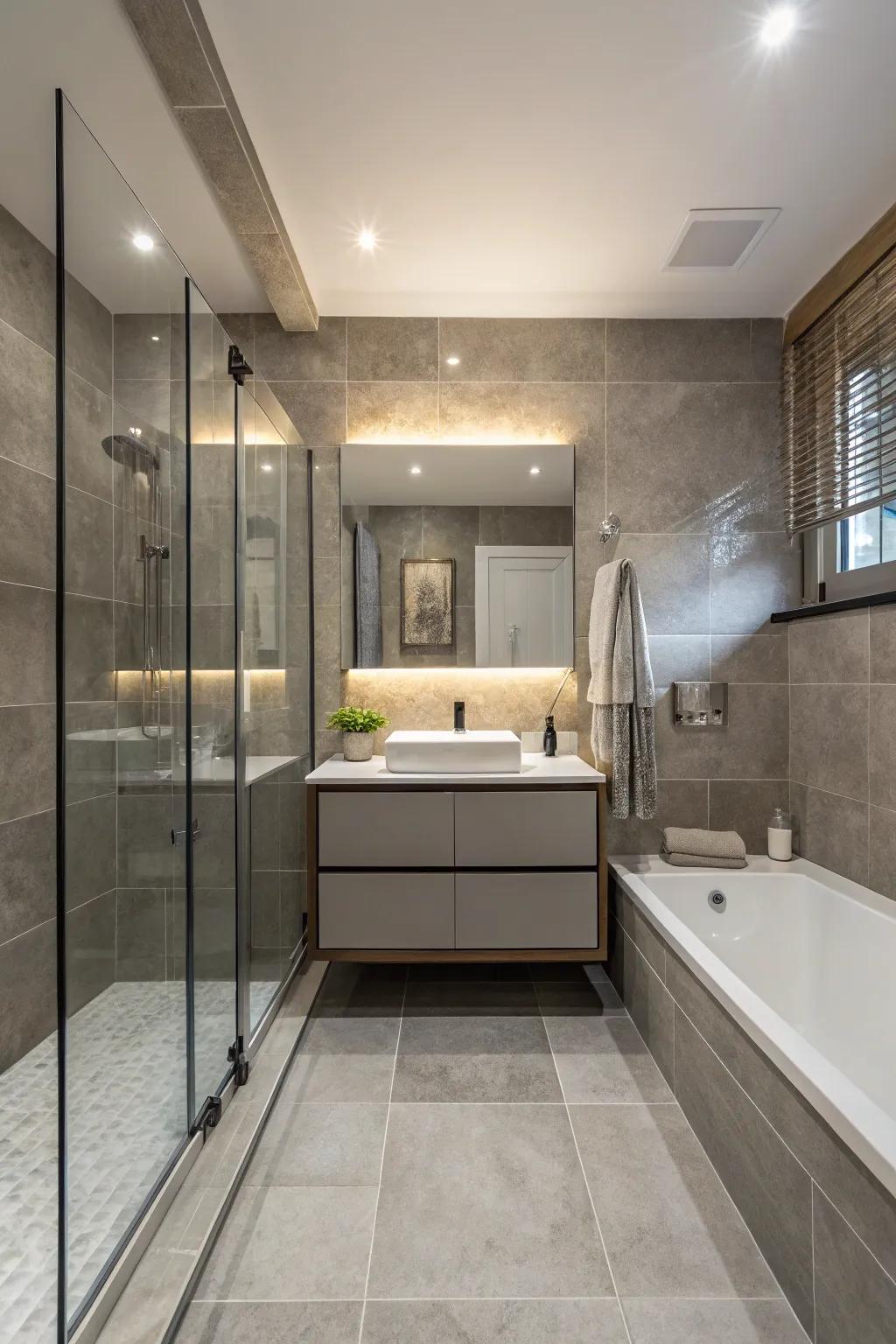 Harmonizing decor ensures the seamless unification of the concealed shower.