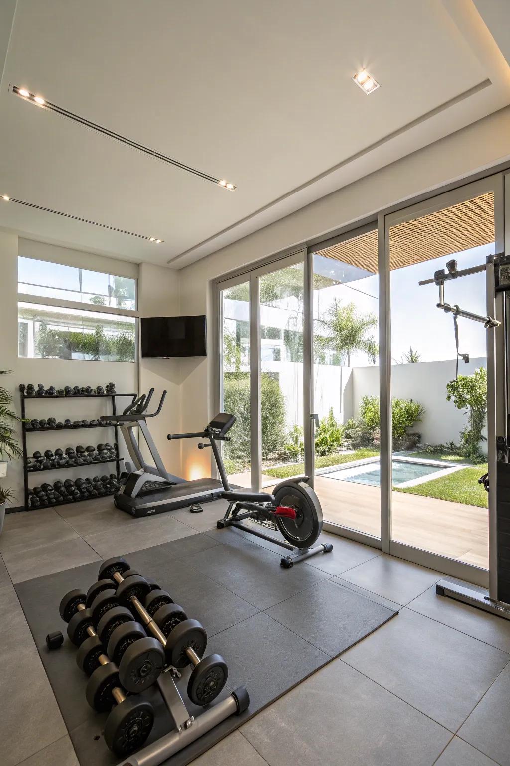 A radiant and invigorating space to sustain fitness at home.