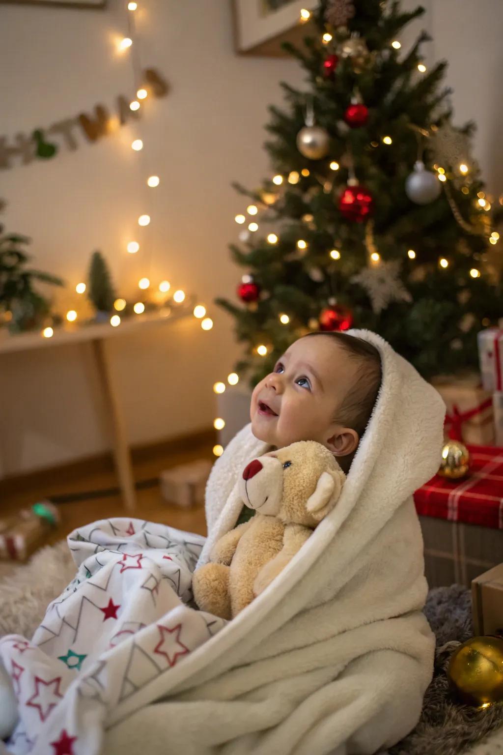 Inviting and comfortable snuggles lead to heartwarming holiday photographs.