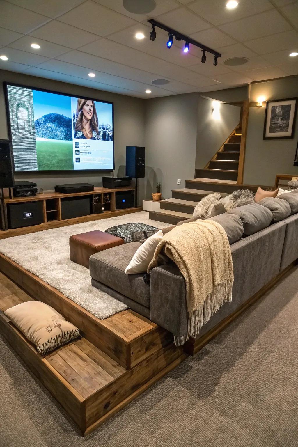 DIY raised platforms add a professional touch to home theaters.