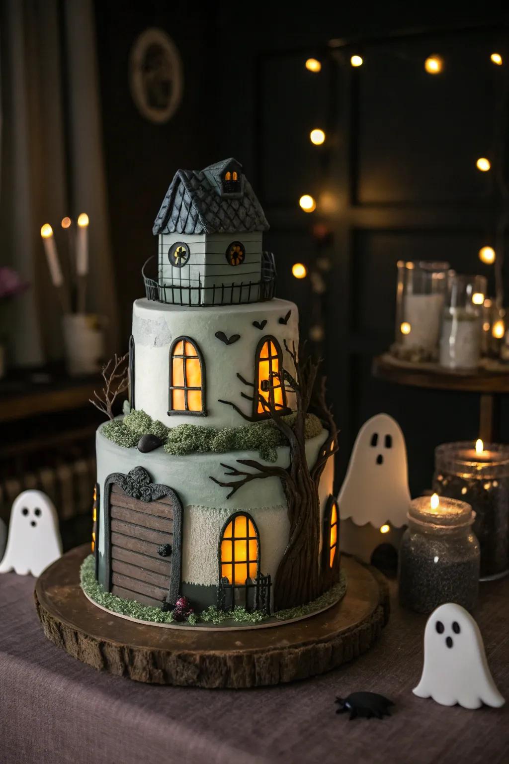 A haunted mansion cake that's charmingly spooky.
