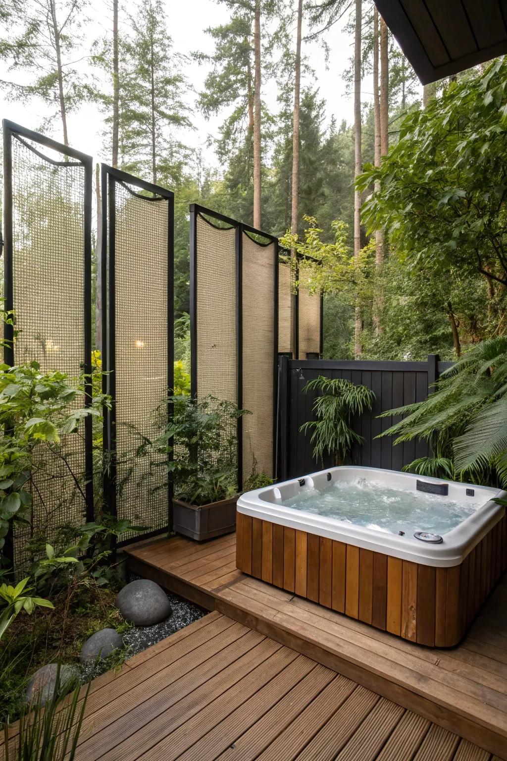 Create a personal retreat with privacy features around your hot tub.