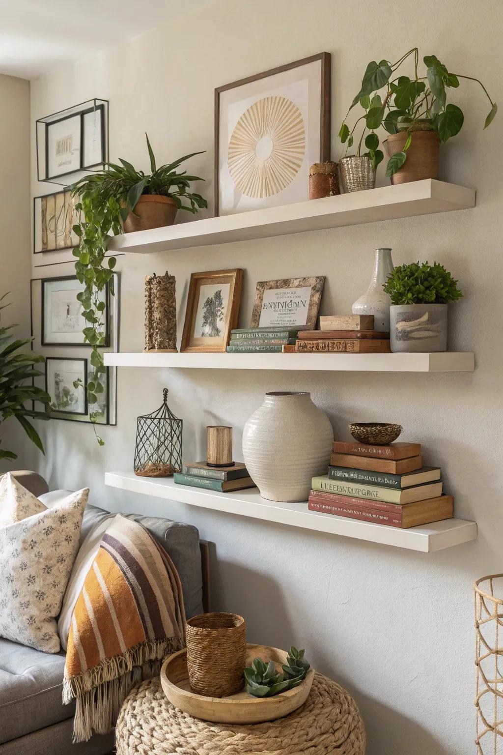 Wall mounted shelves append vibrant functionality