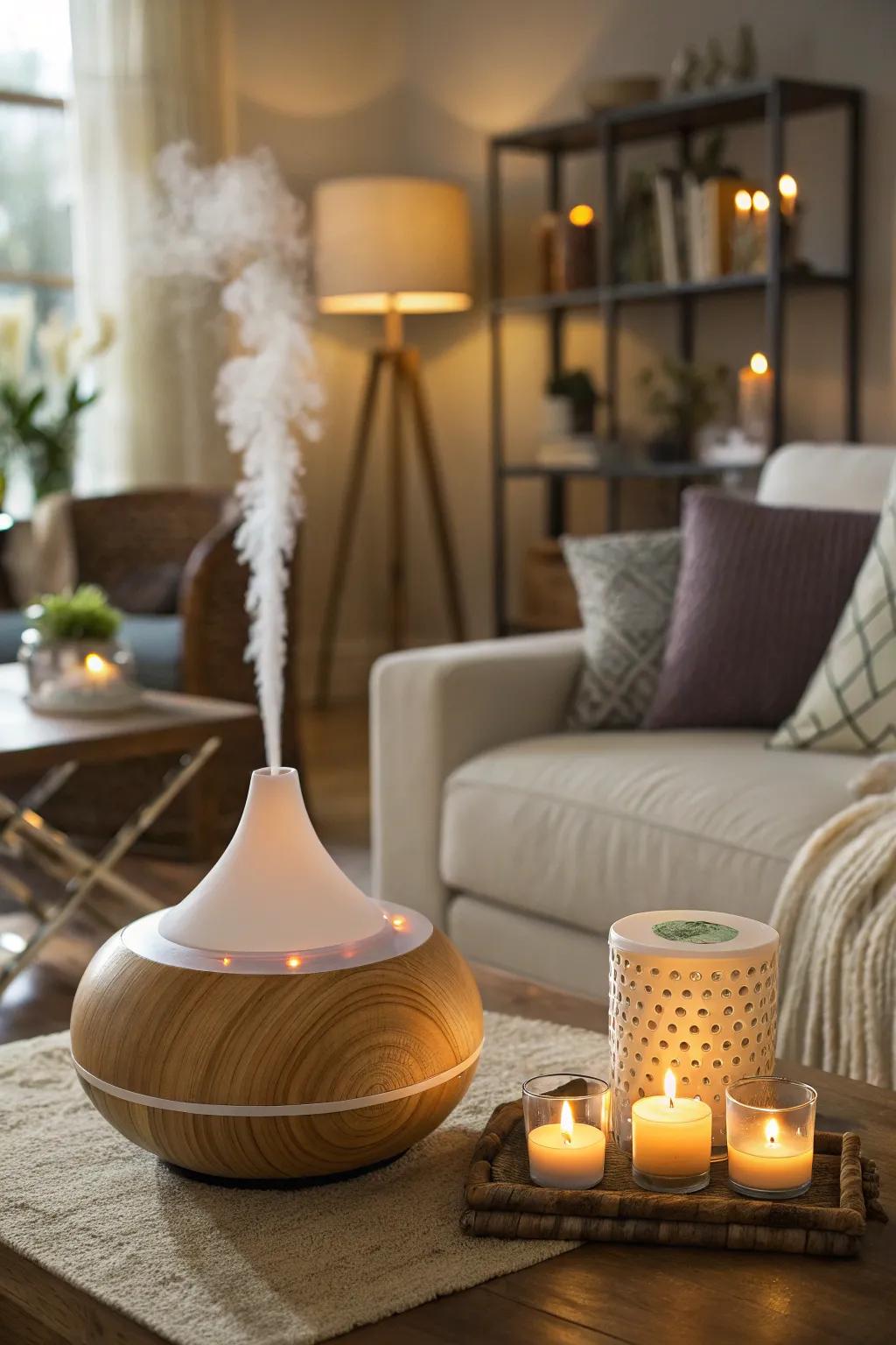 Infuse the living area with the delightful fragrances of spring through the use of essential oils and candles.