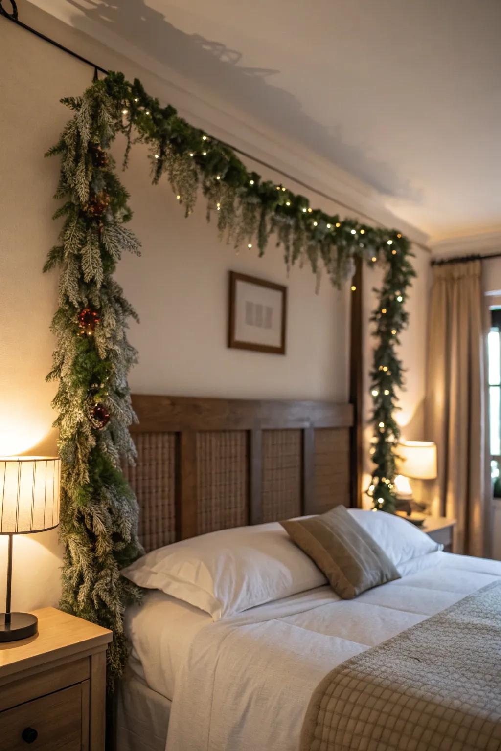 A snug resting space bed frame adorned with glittery strands.