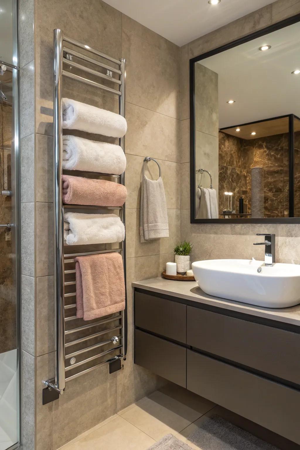 A towel warmer is a practical luxury.