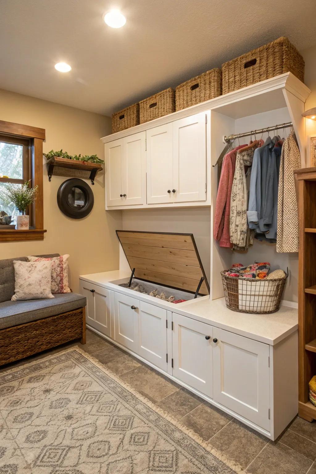 Storage benches offer seating and concealment.