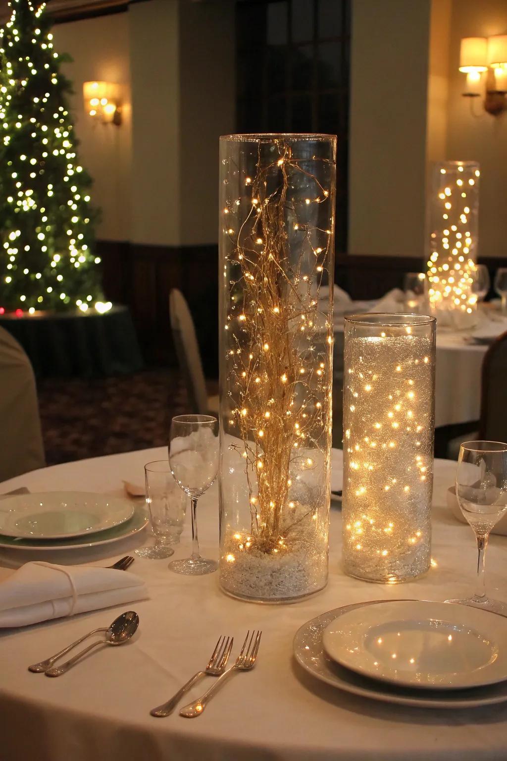 Twinkle lights inside windproof candle holders create a wondrous and captivating atmosphere.