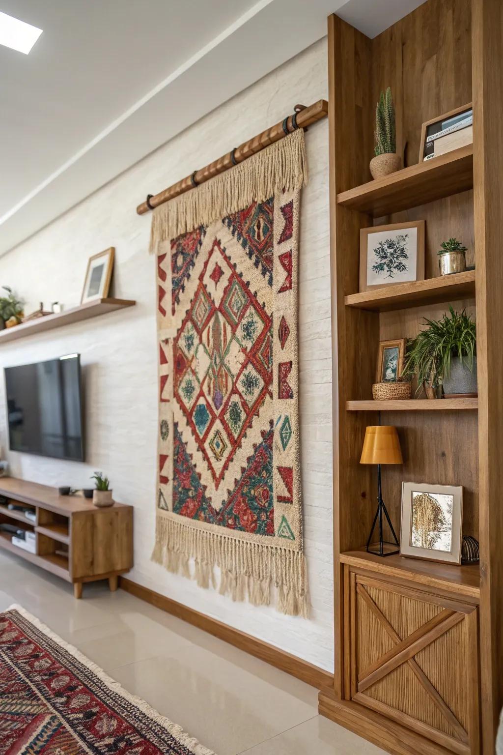 Warmth and interest are produced by textural elements.