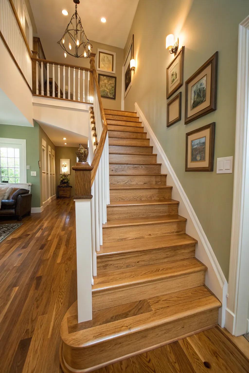 Cozy up your area via butcher block wood stairs.