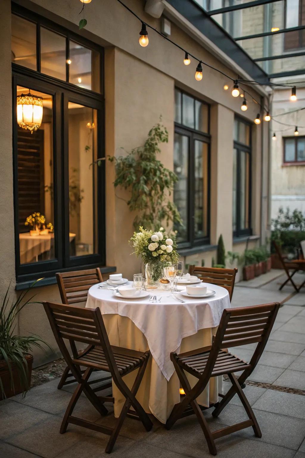 A dining space renders your enclosed patio impeccable for gatherings.