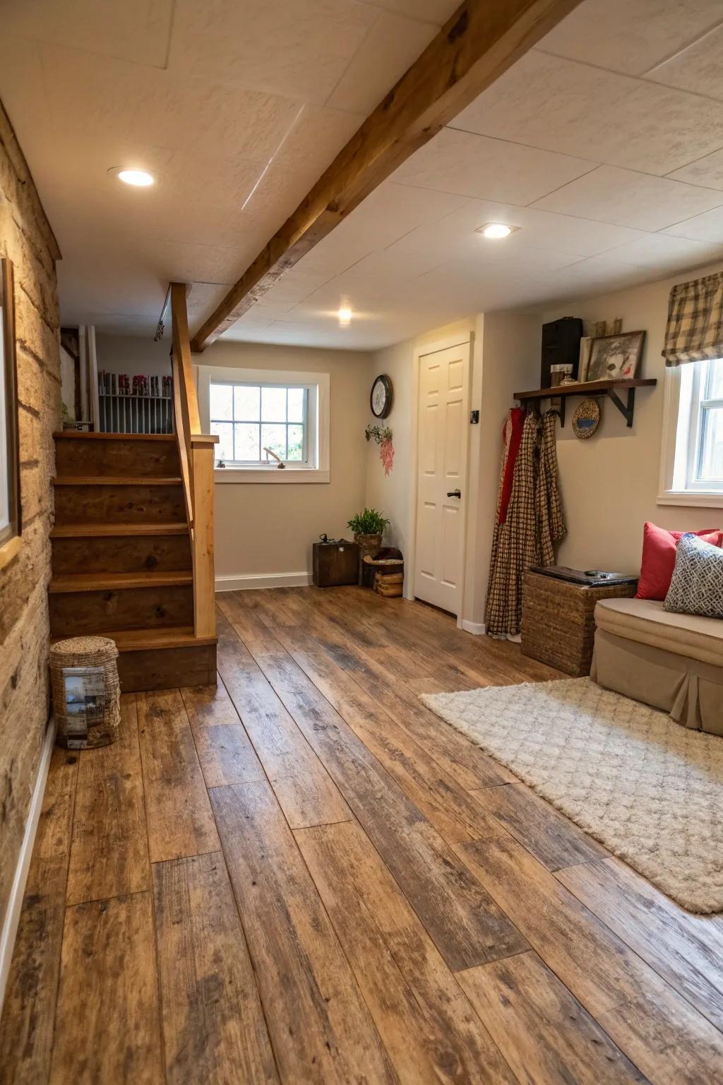 Wood sheet planks provide a countryside and budget-friendly option.