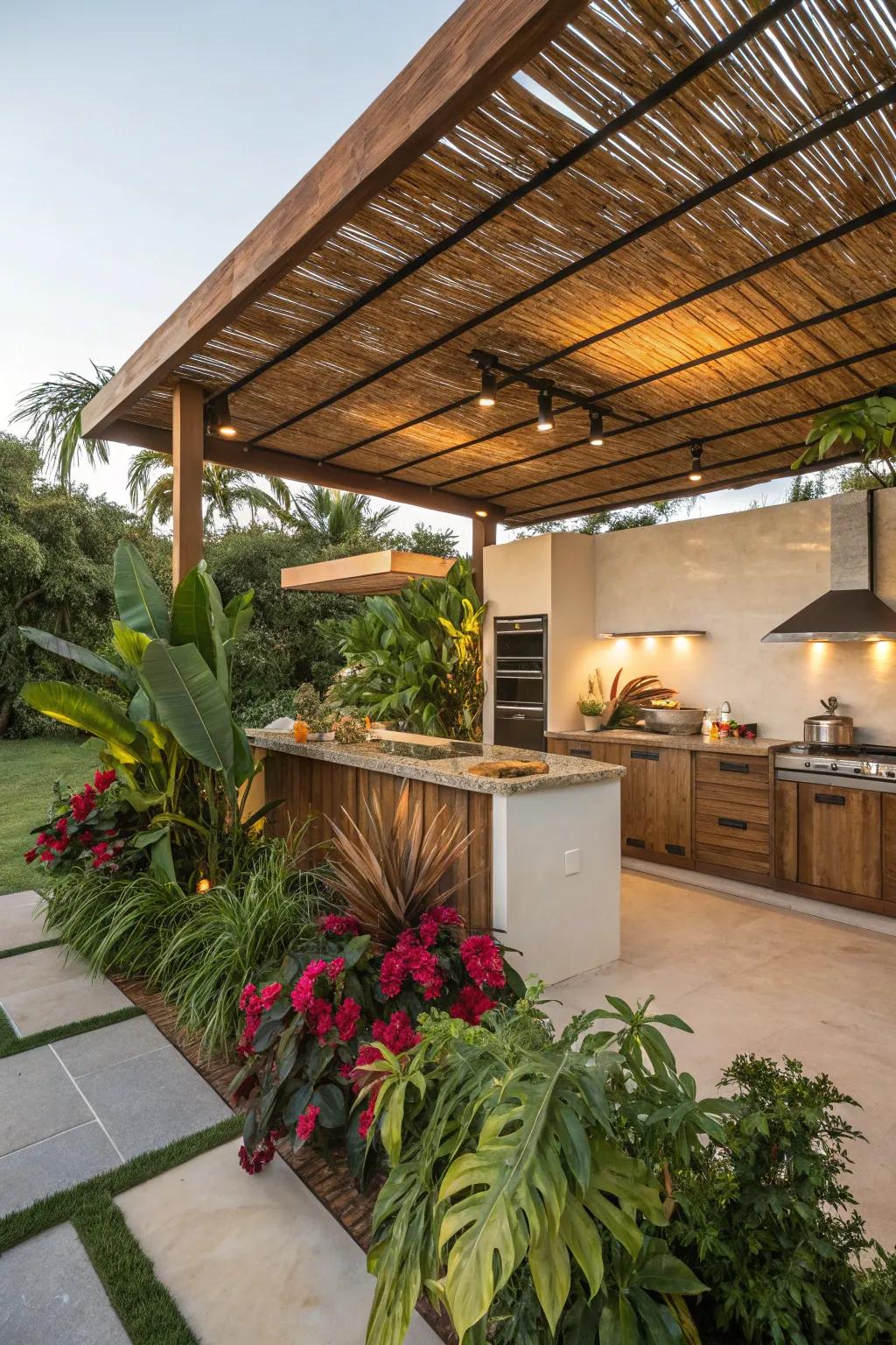 Fashion a tropical getaway with a budget-conscious bamboo roof.