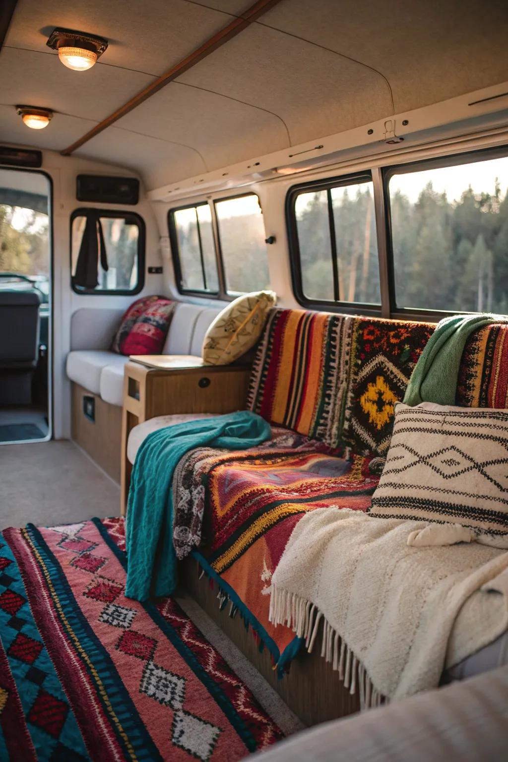 Soft rugs and cloths that fill the camper with warmth and style.