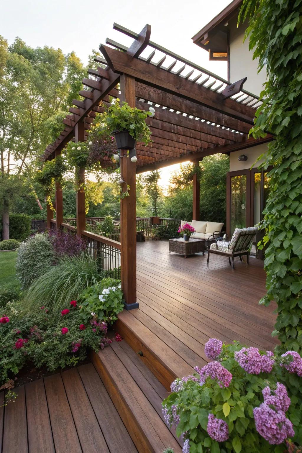 A pergola contributes charm and shade to your deck.