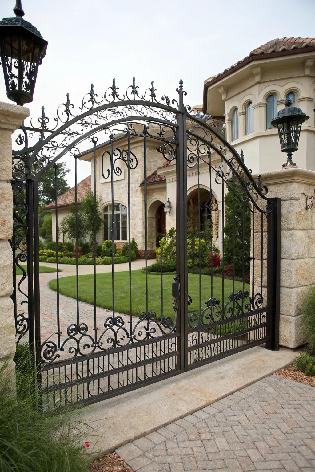 An iron entrance that complements the home's architecture perfectly.