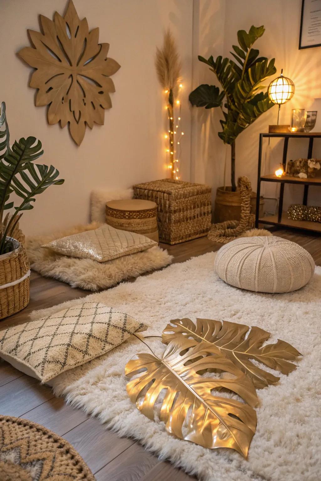 Mixing textures adds depth and sensory charm to your jungle room.