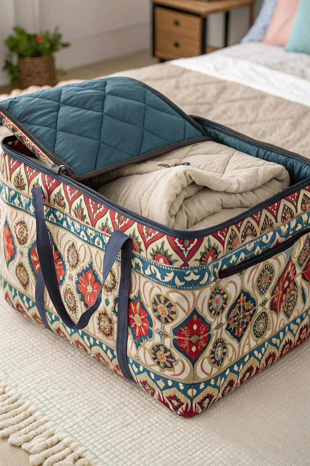 Decorative storage bags improve both functionality and aesthetics.