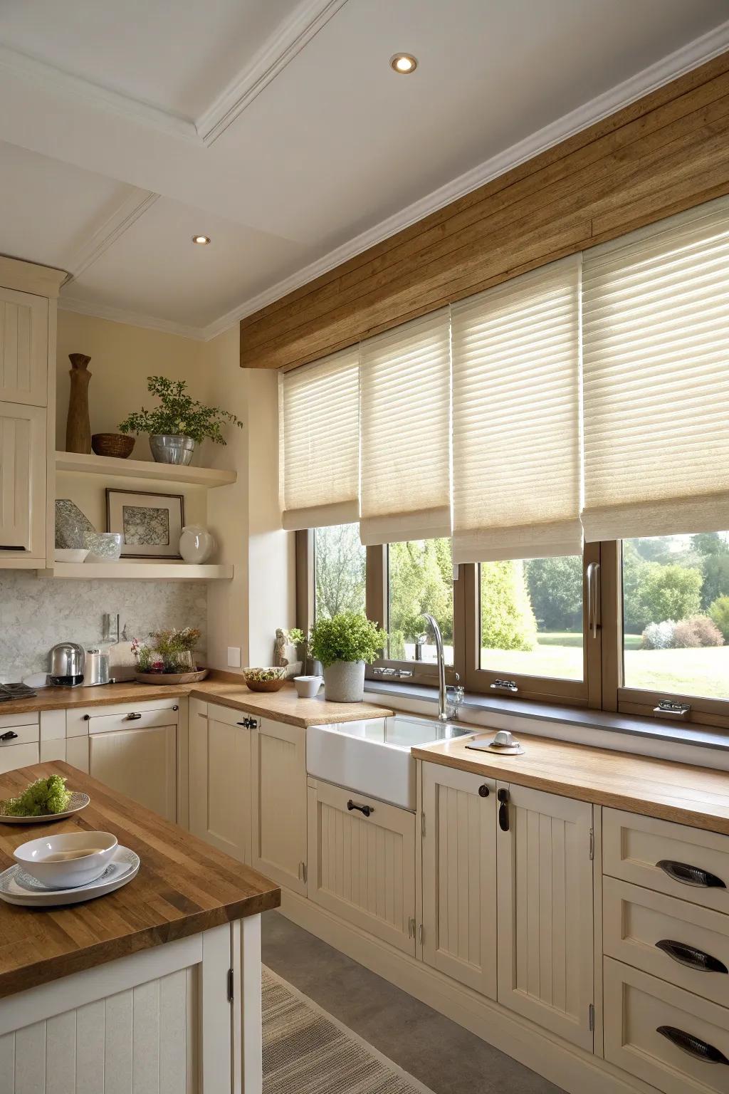 Cozy kitchen featuring honeycomb shades