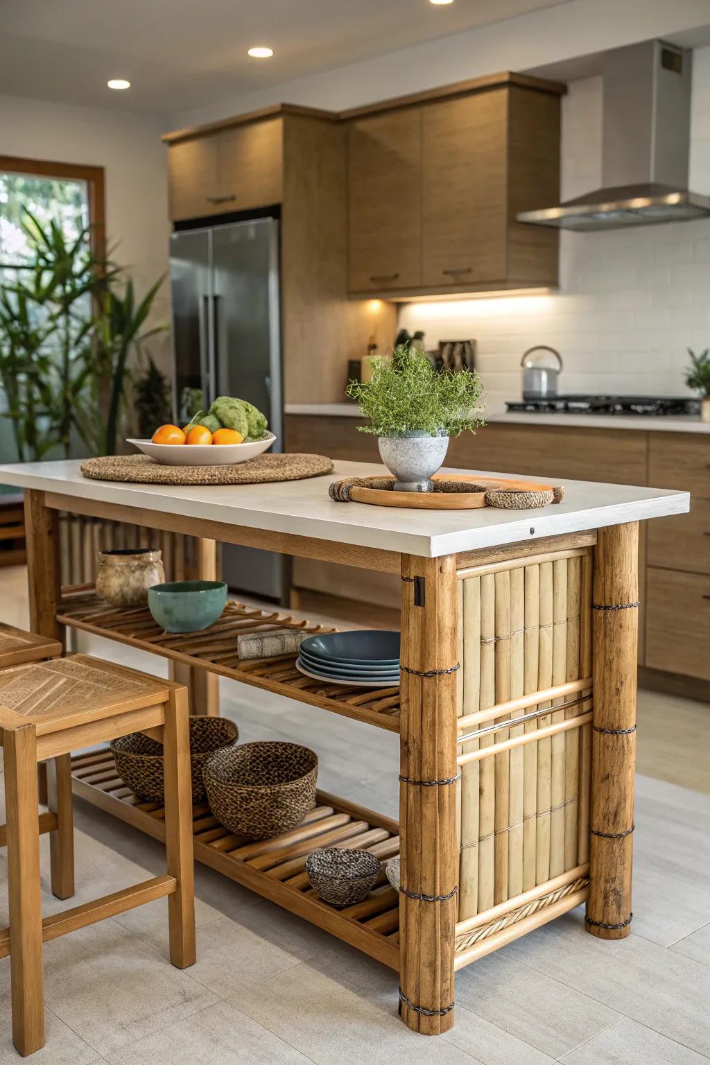 Eco-friendly materials for a sustainable cooking space design.