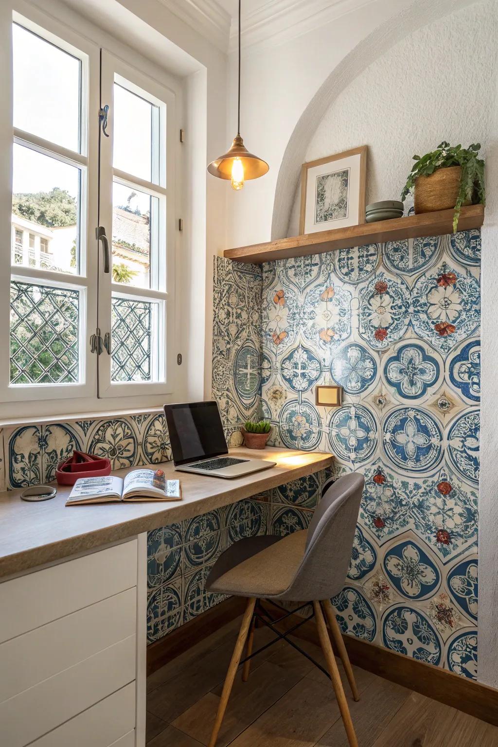A stylish backsplash adds flair and cohesion to your cooking area nook.