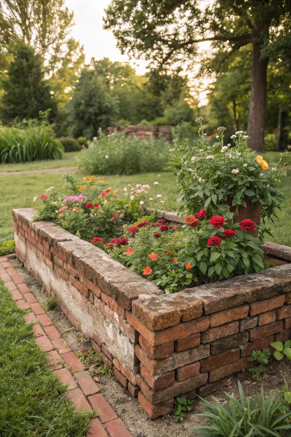 Old bricks give your raised garden beds a classic look that never gets old.
