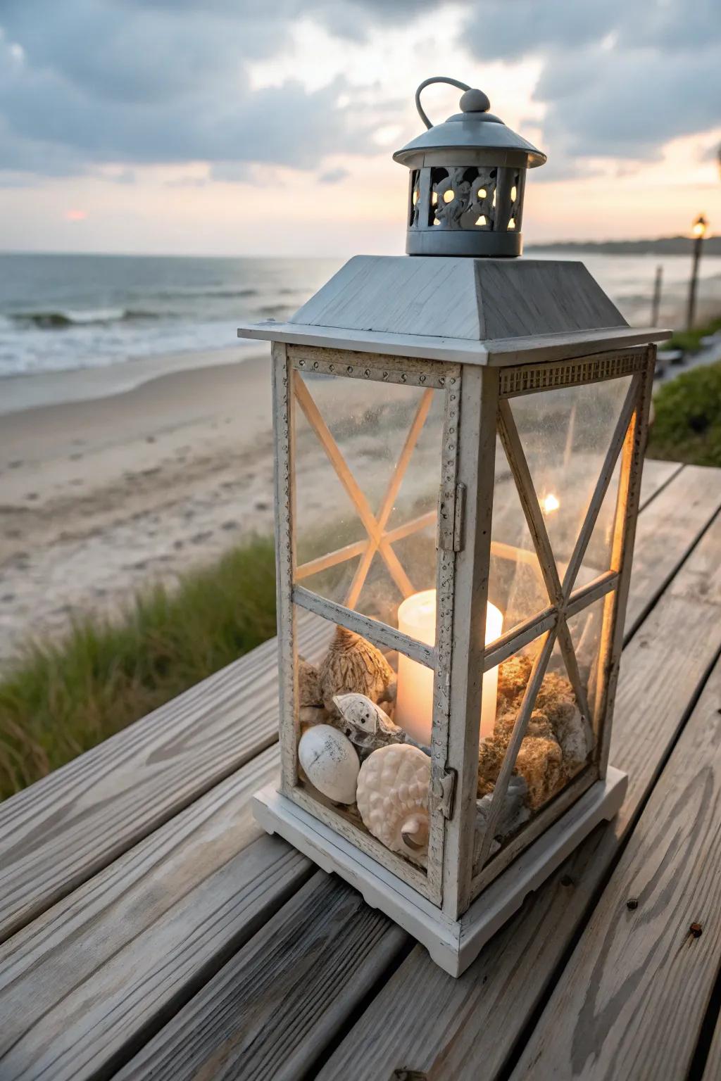 Bring the seashore inside thanks to nautical-themed lanterns.