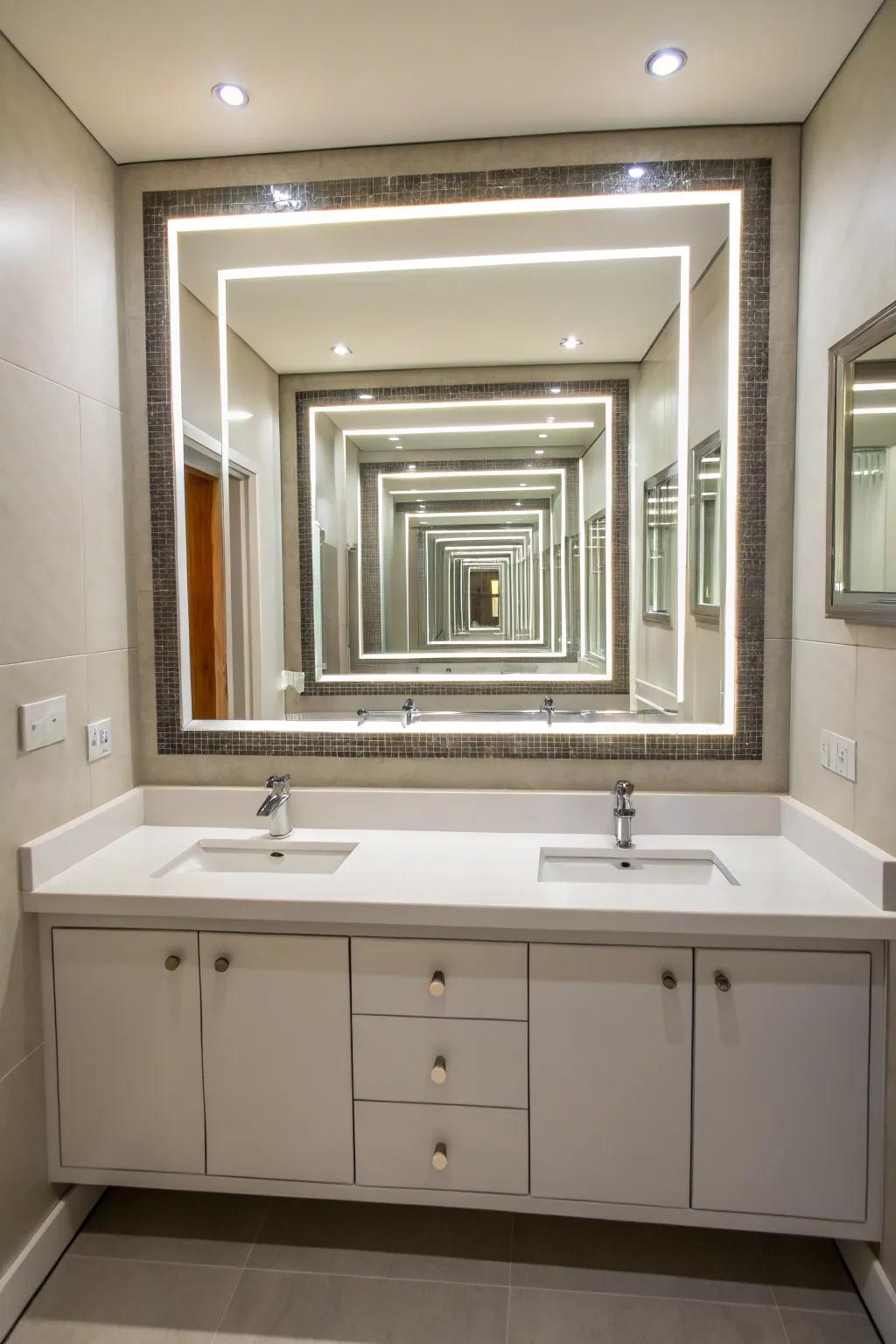 Layering reflectors heightens depth and visual fascination within bathroom decor.