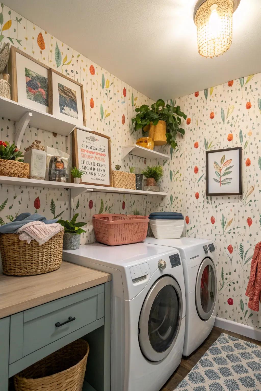 Personal touches in a stylish laundry room.
