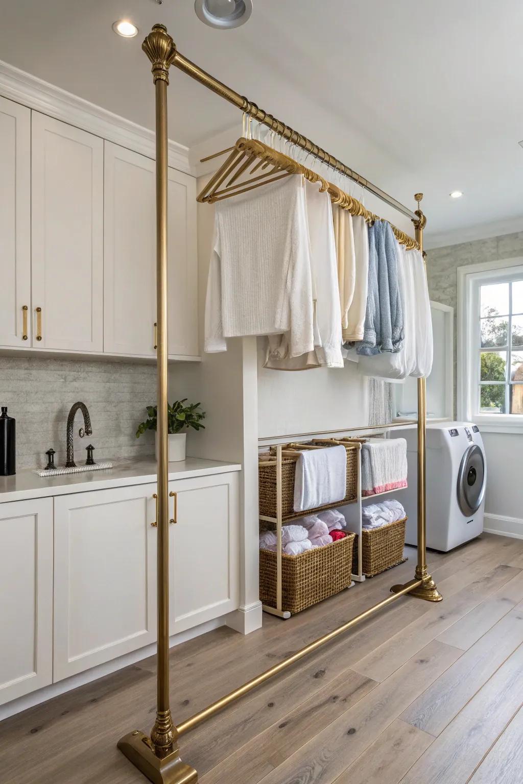 An elegant hanging rail for effortless garment drying.