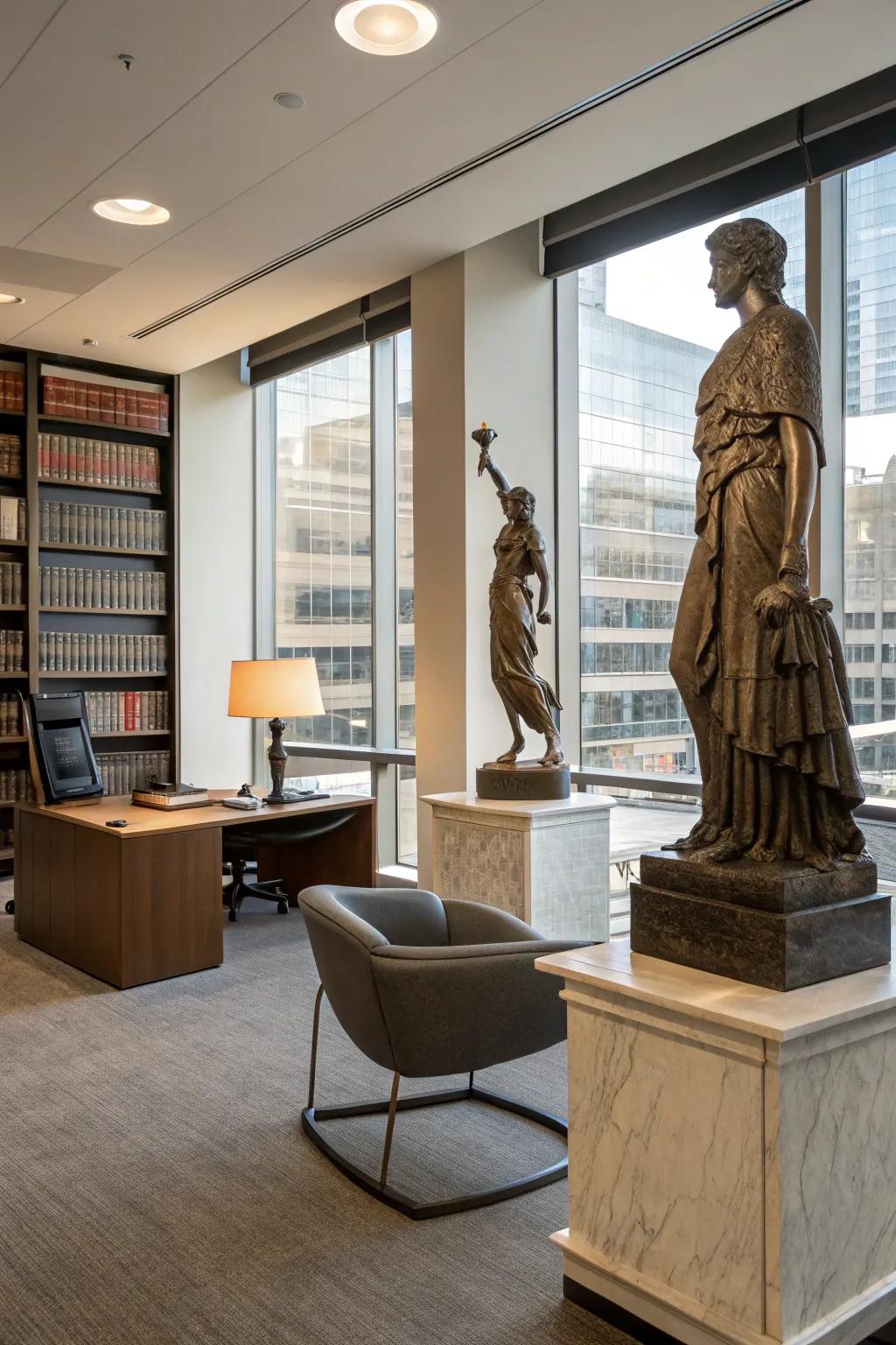 Sculptures can add a unique touch to your office.