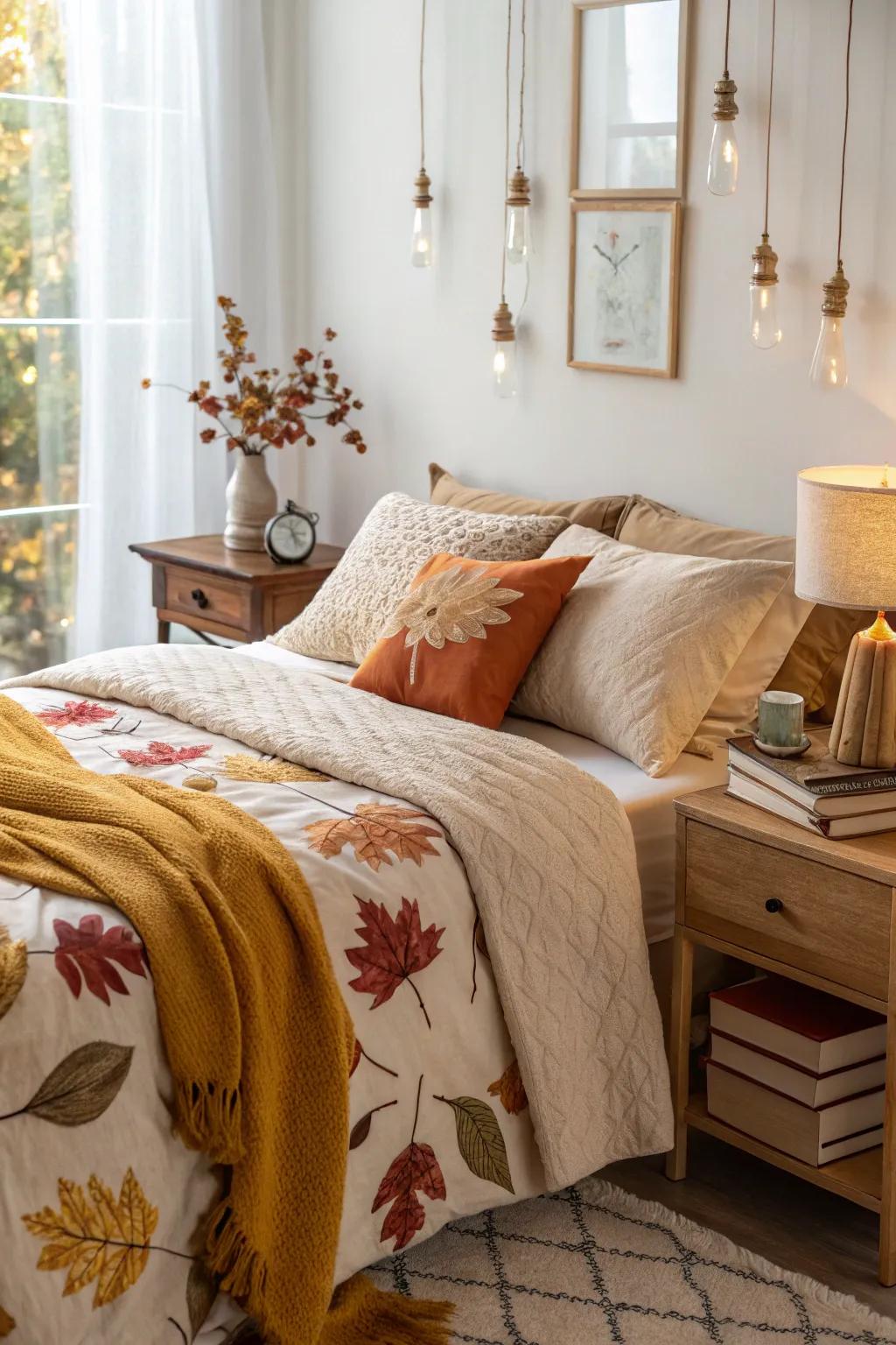 Seasonal components in bedding tiers for all year round relaxation.