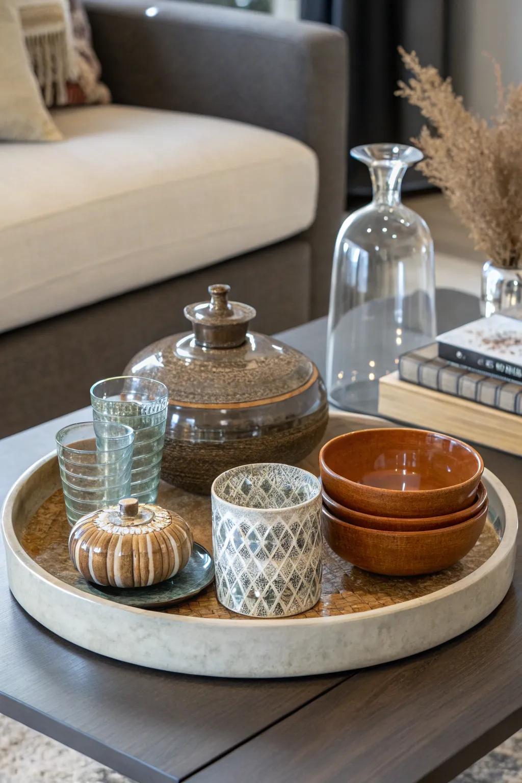 An elegant mix of textures and materials displayed on a spinning organizer.