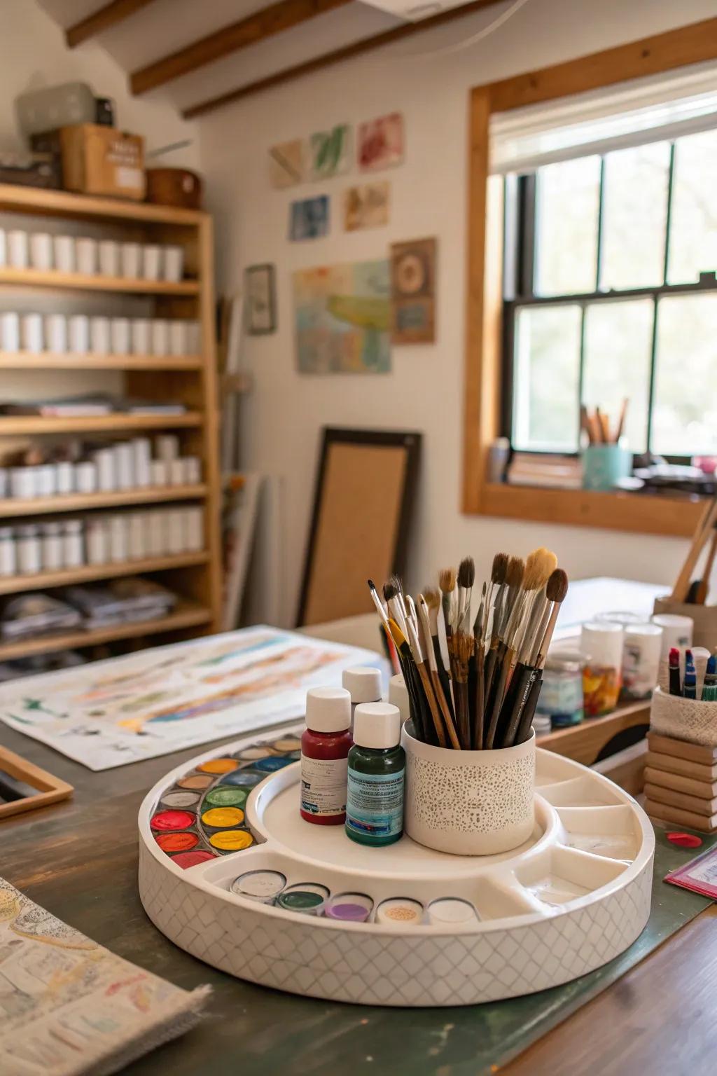 Keep your craft supplies tidy with a spinning organizer.