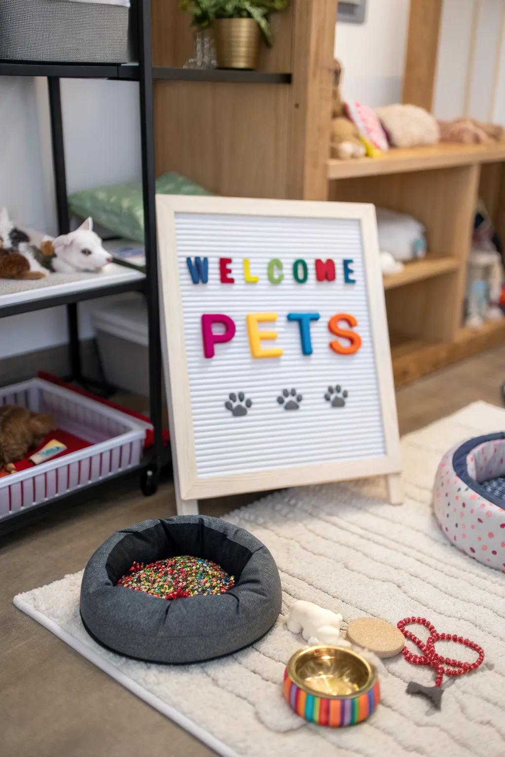 Celebrate your furry friends with a personalized board in their area.