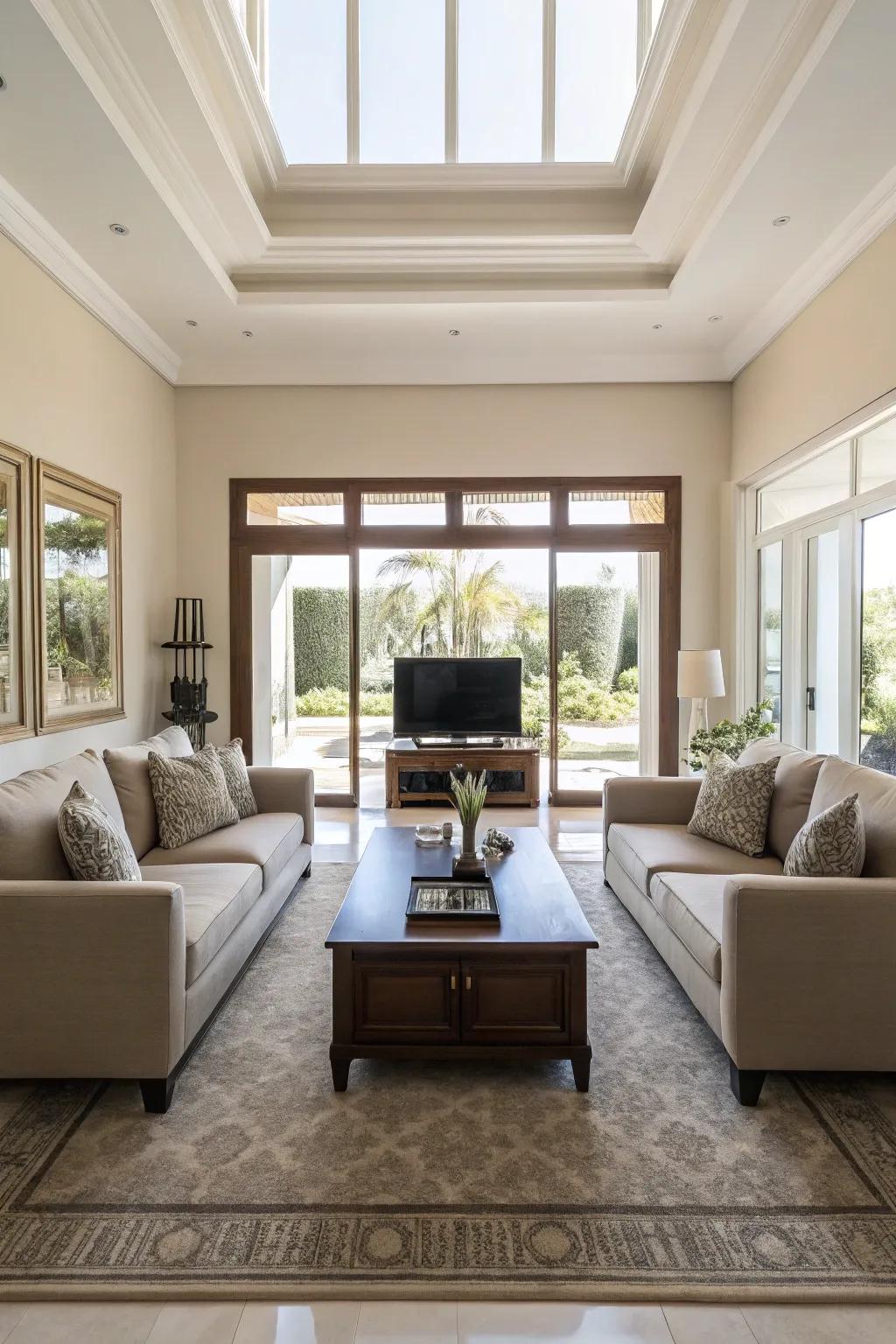 Harmonious layouts adding balance to a living room.