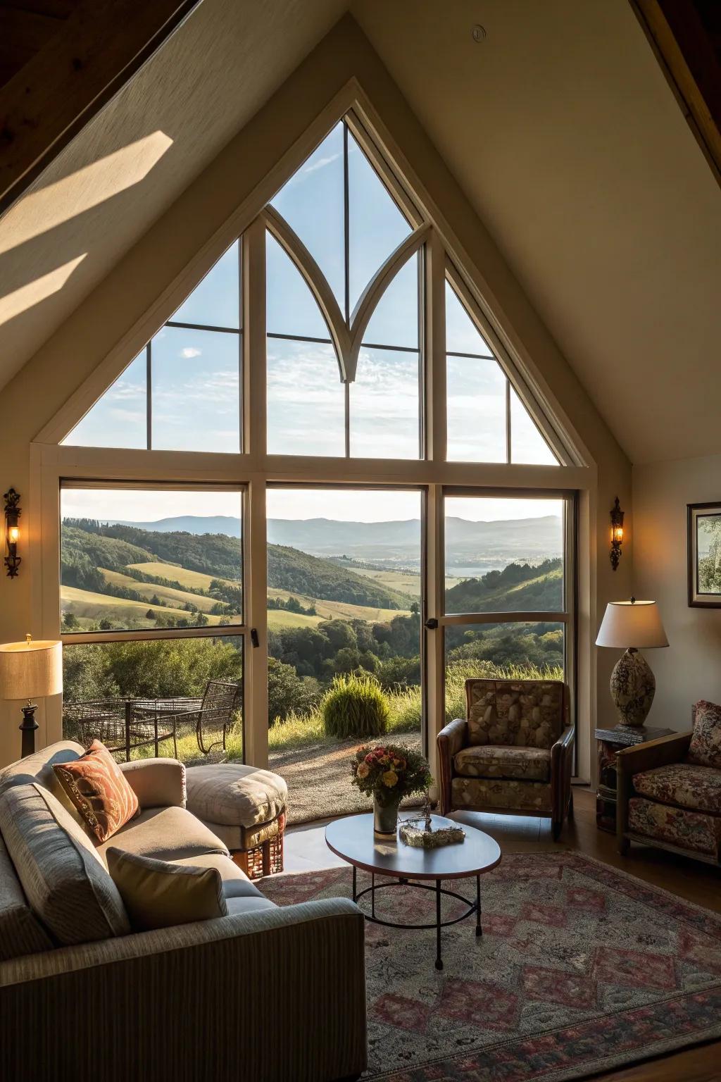 Architectural window formations imparting artistic flair to the living space.