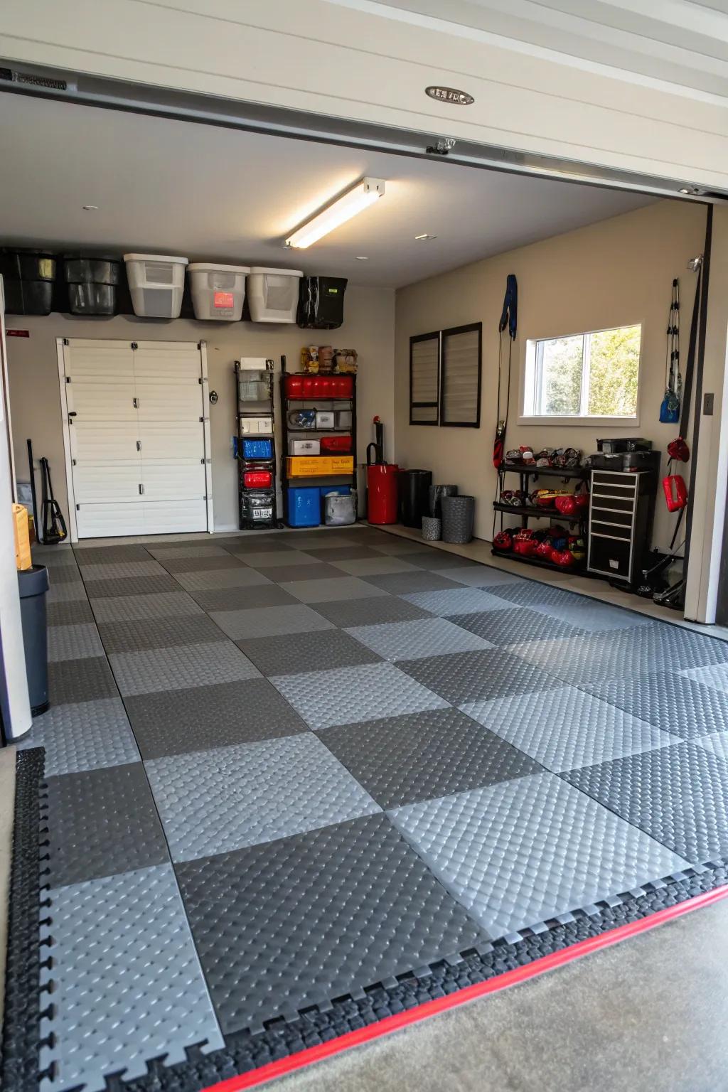 Modular flooring adds a sleek finish without costing too much.