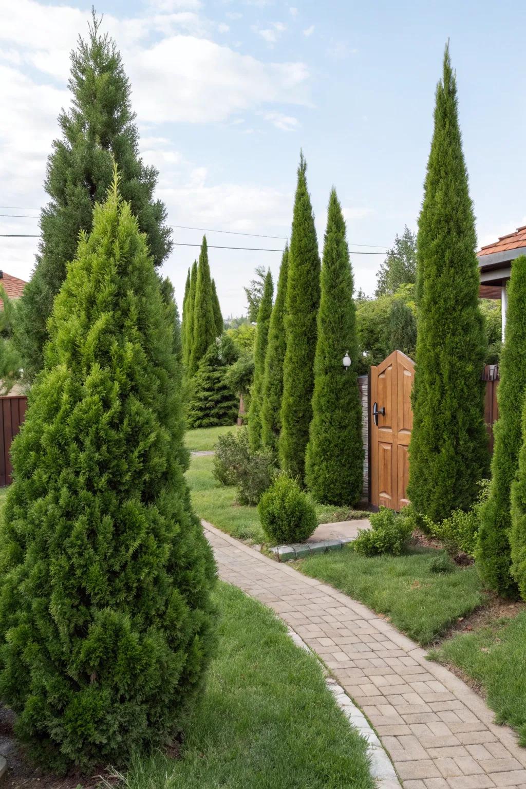 Plants that stay green all year offering constant greenery in a front yard.