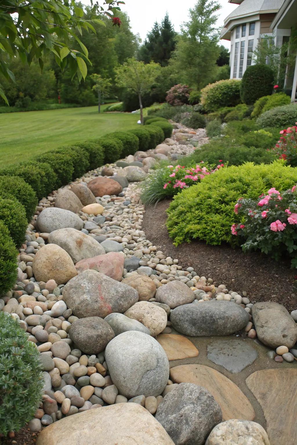 Achieve a textured landscape by using different sizes of river stones.